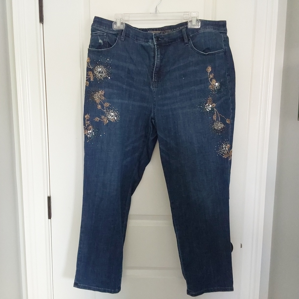 Chico's embellished denim. 27" inseam.